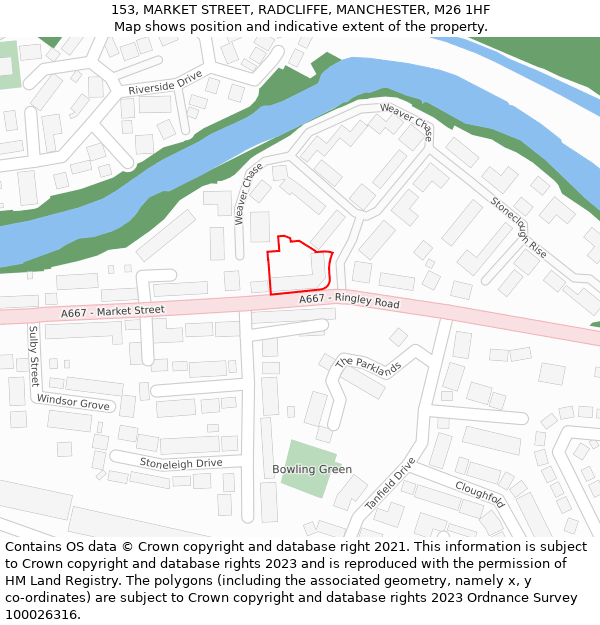 153, MARKET STREET, RADCLIFFE, MANCHESTER, M26 1HF: Location map and indicative extent of plot