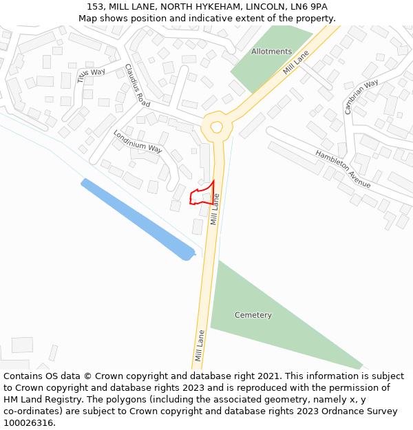 153, MILL LANE, NORTH HYKEHAM, LINCOLN, LN6 9PA: Location map and indicative extent of plot