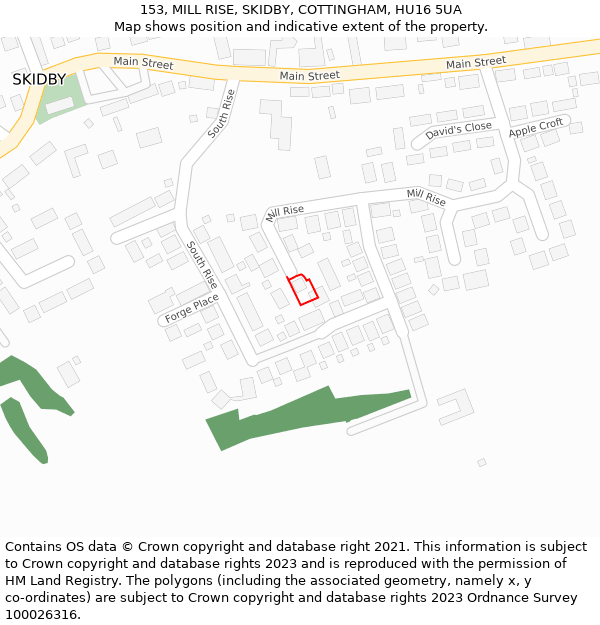 153, MILL RISE, SKIDBY, COTTINGHAM, HU16 5UA: Location map and indicative extent of plot