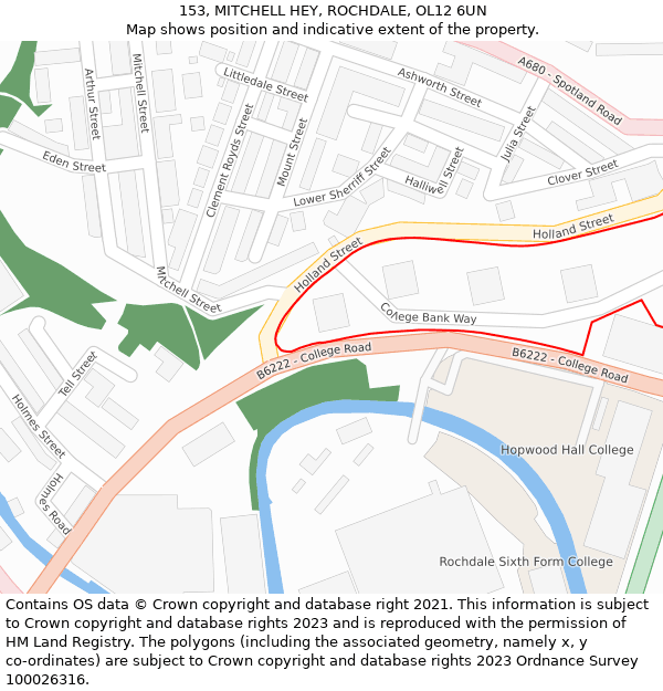 153, MITCHELL HEY, ROCHDALE, OL12 6UN: Location map and indicative extent of plot