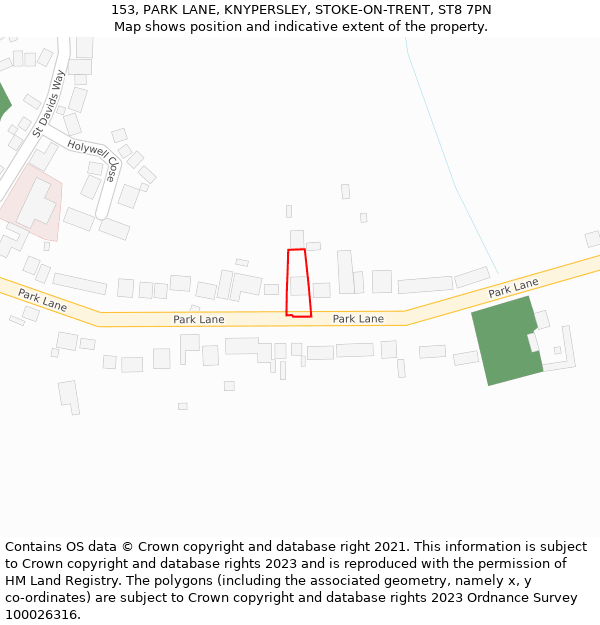 153, PARK LANE, KNYPERSLEY, STOKE-ON-TRENT, ST8 7PN: Location map and indicative extent of plot
