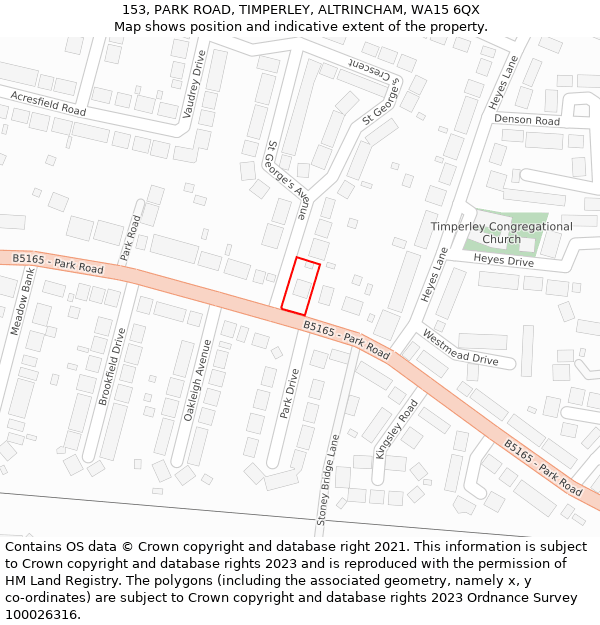 153, PARK ROAD, TIMPERLEY, ALTRINCHAM, WA15 6QX: Location map and indicative extent of plot