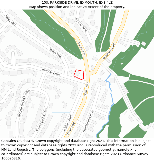 153, PARKSIDE DRIVE, EXMOUTH, EX8 4LZ: Location map and indicative extent of plot