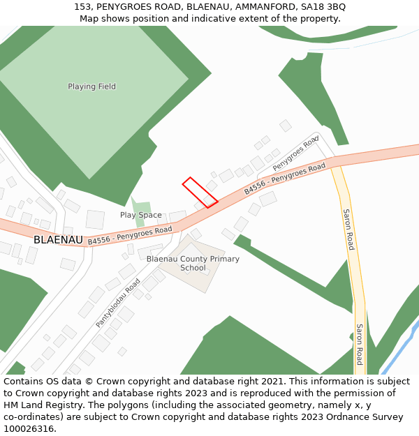 153, PENYGROES ROAD, BLAENAU, AMMANFORD, SA18 3BQ: Location map and indicative extent of plot