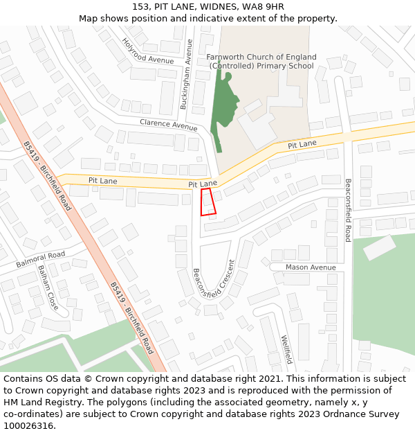 153, PIT LANE, WIDNES, WA8 9HR: Location map and indicative extent of plot