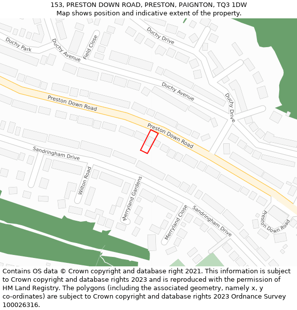 153, PRESTON DOWN ROAD, PRESTON, PAIGNTON, TQ3 1DW: Location map and indicative extent of plot