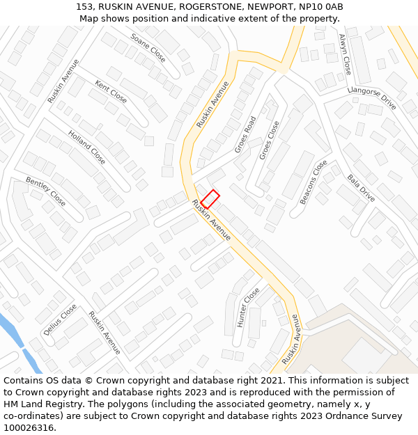 153, RUSKIN AVENUE, ROGERSTONE, NEWPORT, NP10 0AB: Location map and indicative extent of plot