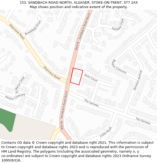 153, SANDBACH ROAD NORTH, ALSAGER, STOKE-ON-TRENT, ST7 2AX: Location map and indicative extent of plot