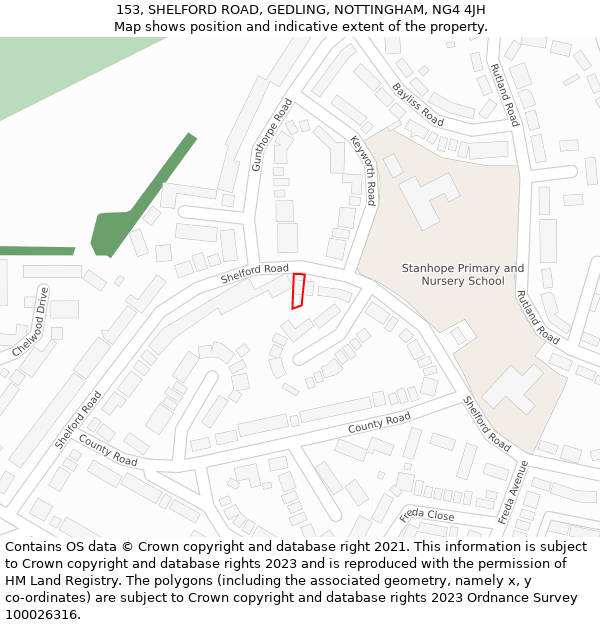 153, SHELFORD ROAD, GEDLING, NOTTINGHAM, NG4 4JH: Location map and indicative extent of plot