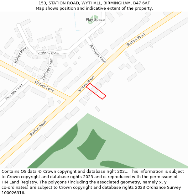 153, STATION ROAD, WYTHALL, BIRMINGHAM, B47 6AF: Location map and indicative extent of plot