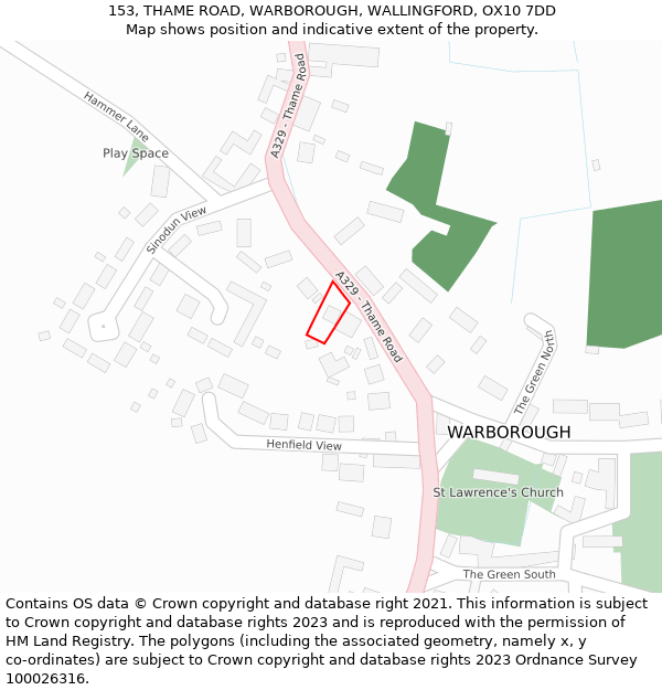 153, THAME ROAD, WARBOROUGH, WALLINGFORD, OX10 7DD: Location map and indicative extent of plot