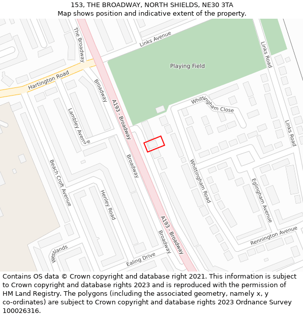 153, THE BROADWAY, NORTH SHIELDS, NE30 3TA: Location map and indicative extent of plot