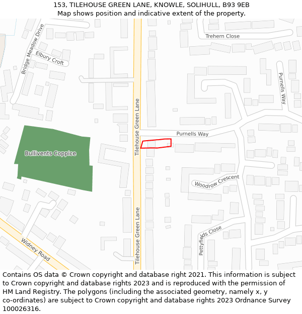 153, TILEHOUSE GREEN LANE, KNOWLE, SOLIHULL, B93 9EB: Location map and indicative extent of plot