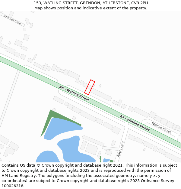 153, WATLING STREET, GRENDON, ATHERSTONE, CV9 2PH: Location map and indicative extent of plot