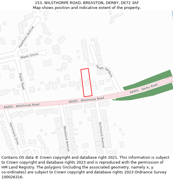 153, WILSTHORPE ROAD, BREASTON, DERBY, DE72 3AF: Location map and indicative extent of plot