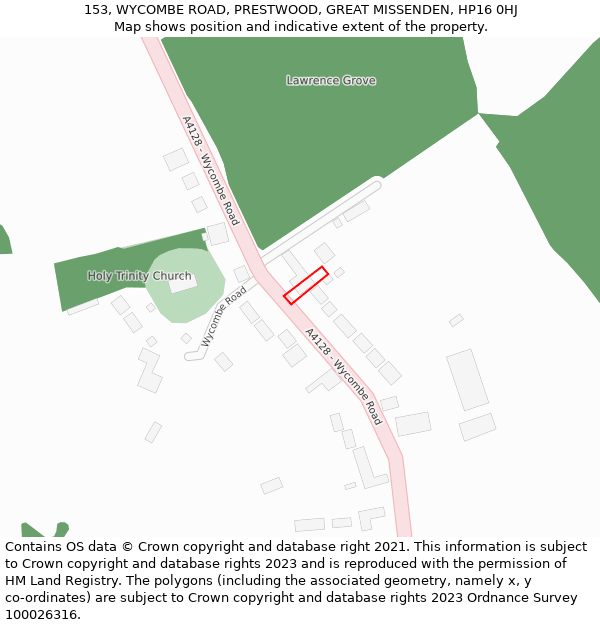 153, WYCOMBE ROAD, PRESTWOOD, GREAT MISSENDEN, HP16 0HJ: Location map and indicative extent of plot