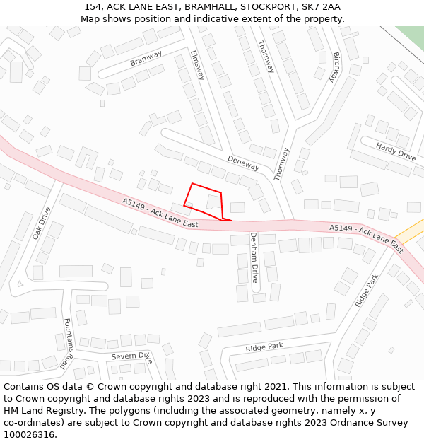 154, ACK LANE EAST, BRAMHALL, STOCKPORT, SK7 2AA: Location map and indicative extent of plot