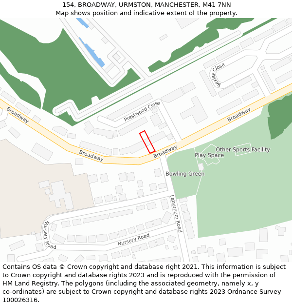 154, BROADWAY, URMSTON, MANCHESTER, M41 7NN: Location map and indicative extent of plot