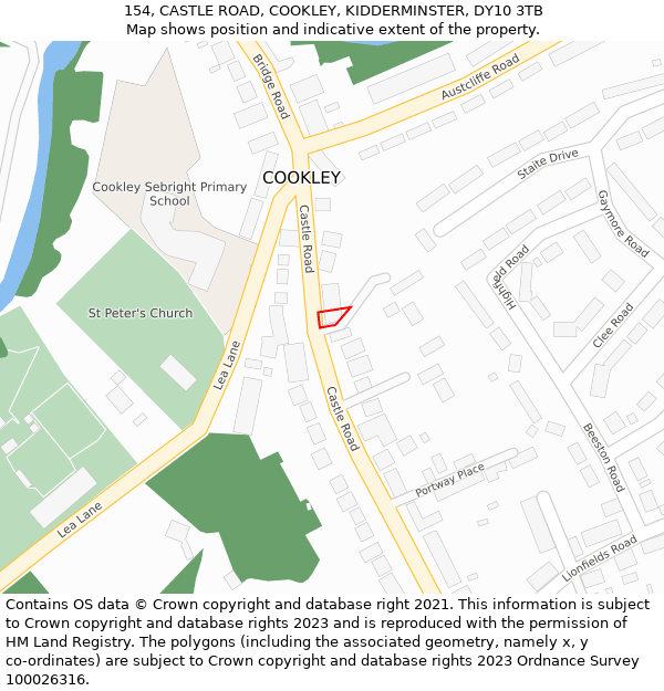 154, CASTLE ROAD, COOKLEY, KIDDERMINSTER, DY10 3TB: Location map and indicative extent of plot