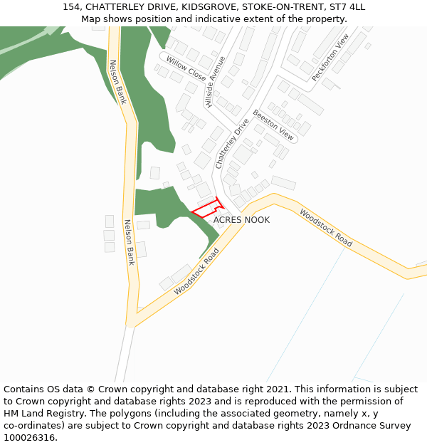 154, CHATTERLEY DRIVE, KIDSGROVE, STOKE-ON-TRENT, ST7 4LL: Location map and indicative extent of plot