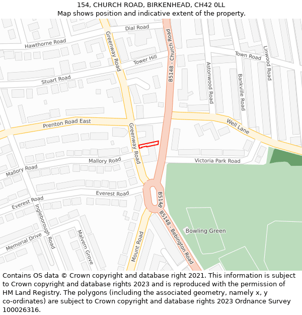 154, CHURCH ROAD, BIRKENHEAD, CH42 0LL: Location map and indicative extent of plot