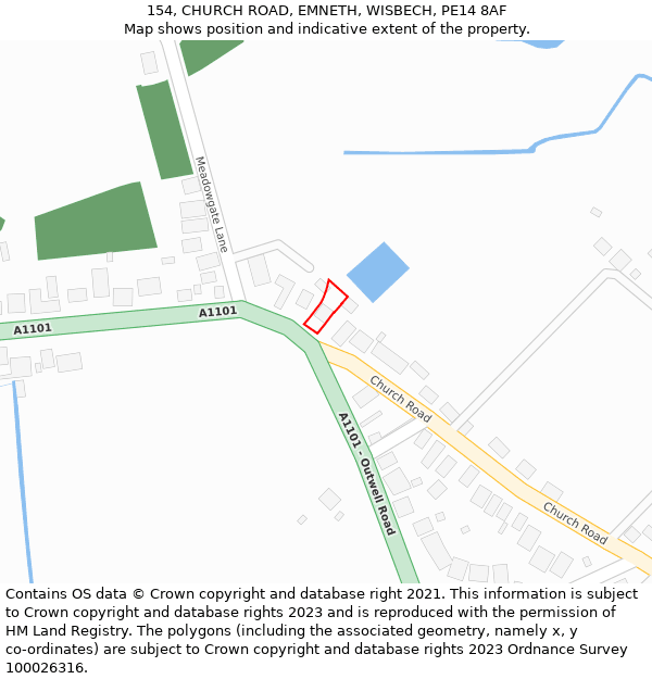 154, CHURCH ROAD, EMNETH, WISBECH, PE14 8AF: Location map and indicative extent of plot