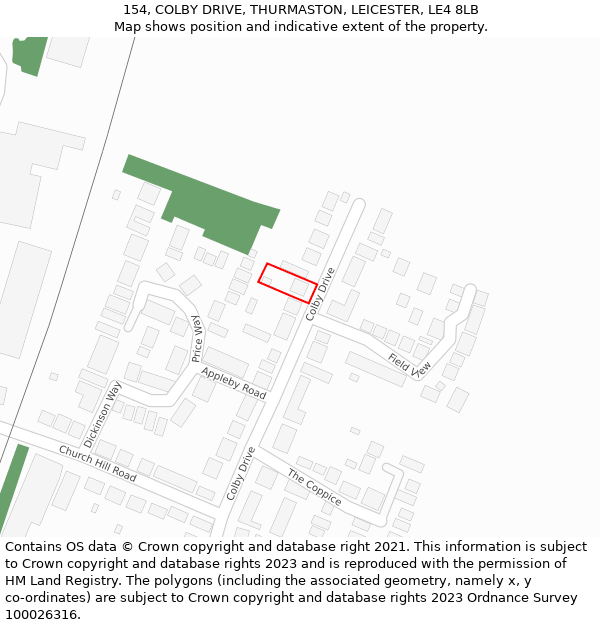 154, COLBY DRIVE, THURMASTON, LEICESTER, LE4 8LB: Location map and indicative extent of plot