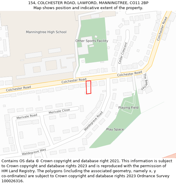 154, COLCHESTER ROAD, LAWFORD, MANNINGTREE, CO11 2BP: Location map and indicative extent of plot