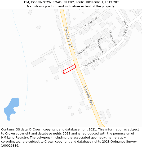 154, COSSINGTON ROAD, SILEBY, LOUGHBOROUGH, LE12 7RT: Location map and indicative extent of plot