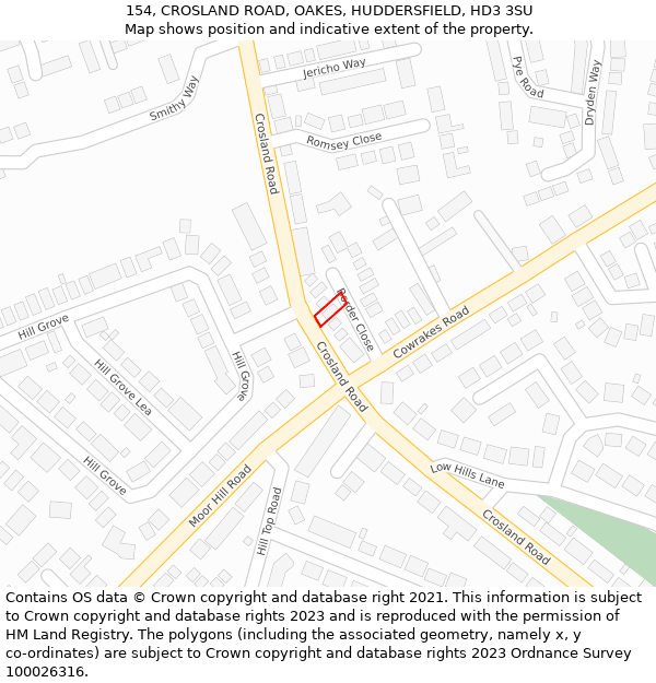 154, CROSLAND ROAD, OAKES, HUDDERSFIELD, HD3 3SU: Location map and indicative extent of plot