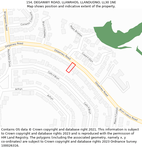 154, DEGANWY ROAD, LLANRHOS, LLANDUDNO, LL30 1NE: Location map and indicative extent of plot