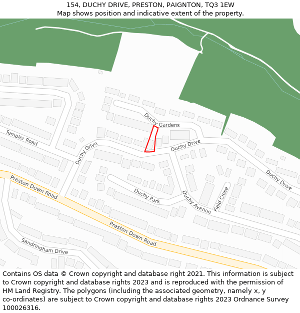154, DUCHY DRIVE, PRESTON, PAIGNTON, TQ3 1EW: Location map and indicative extent of plot