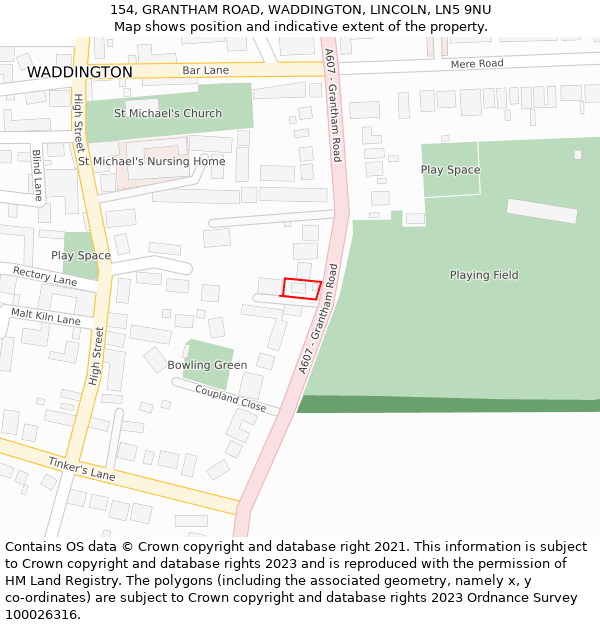 154, GRANTHAM ROAD, WADDINGTON, LINCOLN, LN5 9NU: Location map and indicative extent of plot