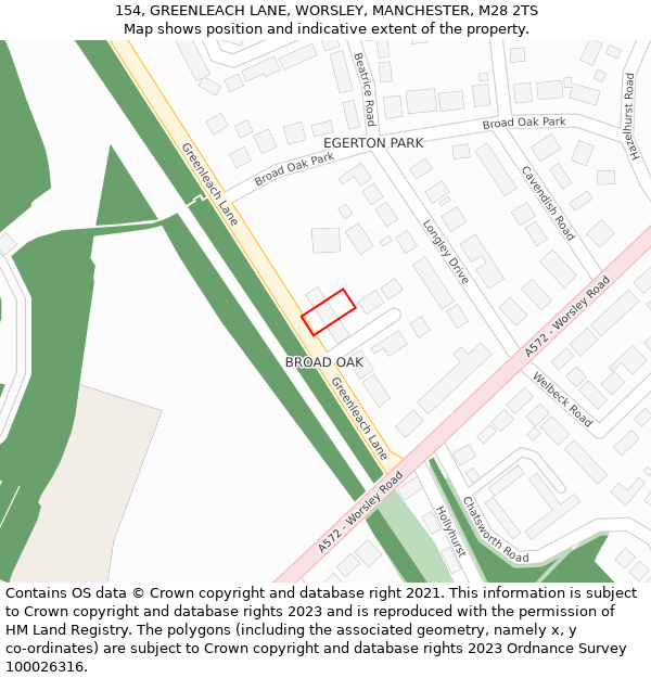 154, GREENLEACH LANE, WORSLEY, MANCHESTER, M28 2TS: Location map and indicative extent of plot