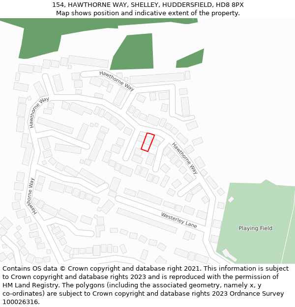 154, HAWTHORNE WAY, SHELLEY, HUDDERSFIELD, HD8 8PX: Location map and indicative extent of plot