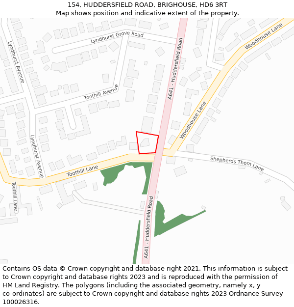 154, HUDDERSFIELD ROAD, BRIGHOUSE, HD6 3RT: Location map and indicative extent of plot