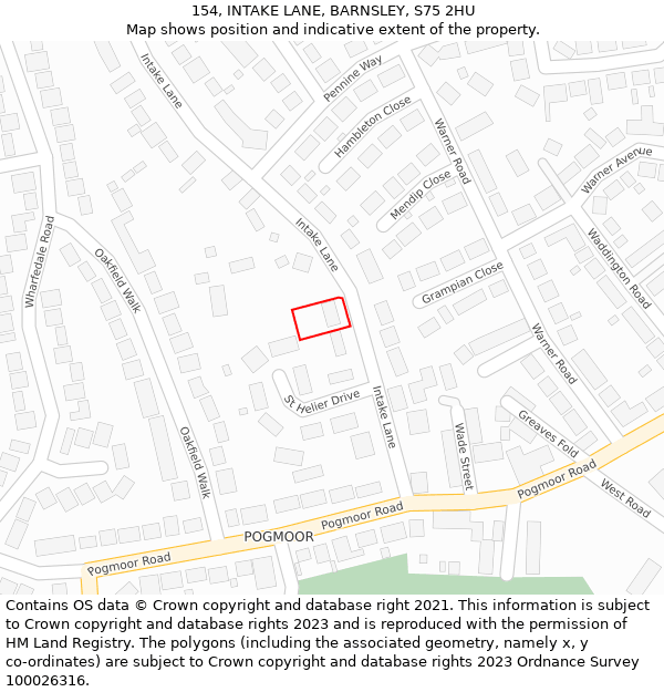 154, INTAKE LANE, BARNSLEY, S75 2HU: Location map and indicative extent of plot