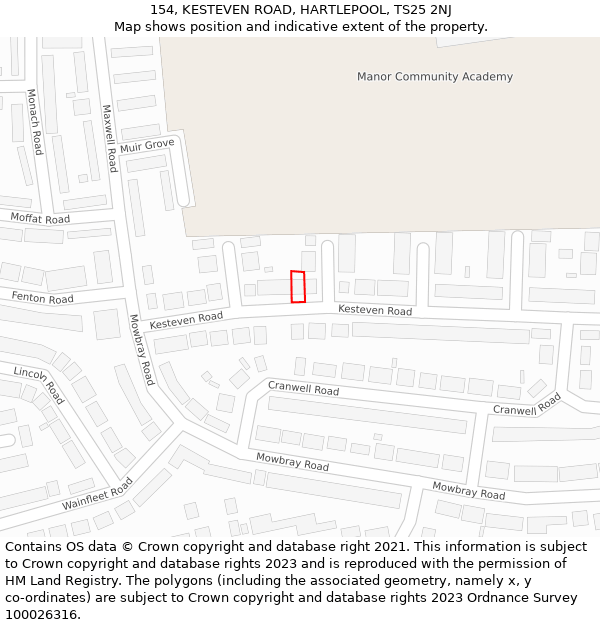 154, KESTEVEN ROAD, HARTLEPOOL, TS25 2NJ: Location map and indicative extent of plot