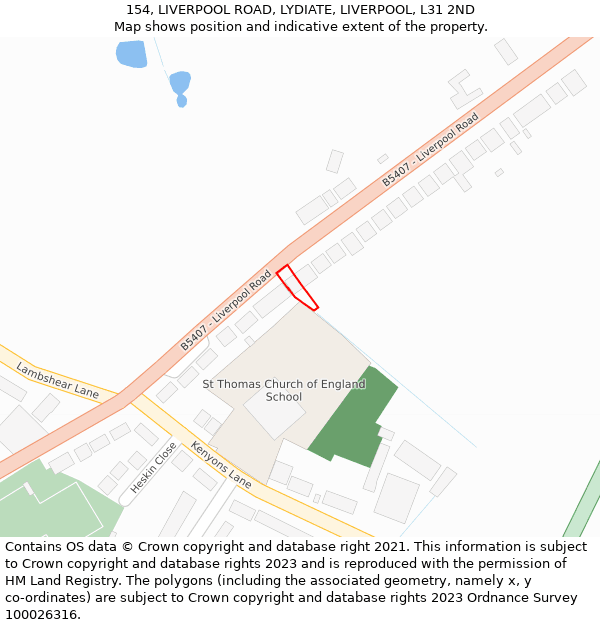 154, LIVERPOOL ROAD, LYDIATE, LIVERPOOL, L31 2ND: Location map and indicative extent of plot