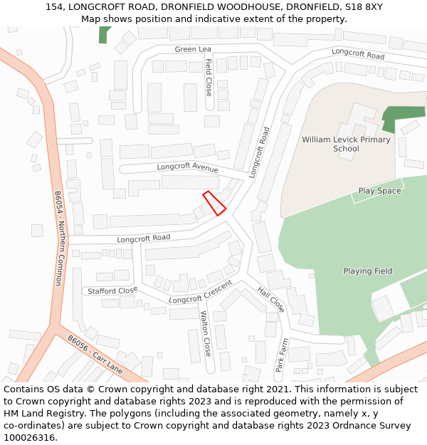 154, LONGCROFT ROAD, DRONFIELD WOODHOUSE, DRONFIELD, S18 8XY: Location map and indicative extent of plot