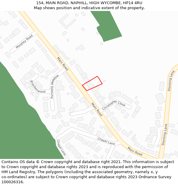 154, MAIN ROAD, NAPHILL, HIGH WYCOMBE, HP14 4RU: Location map and indicative extent of plot