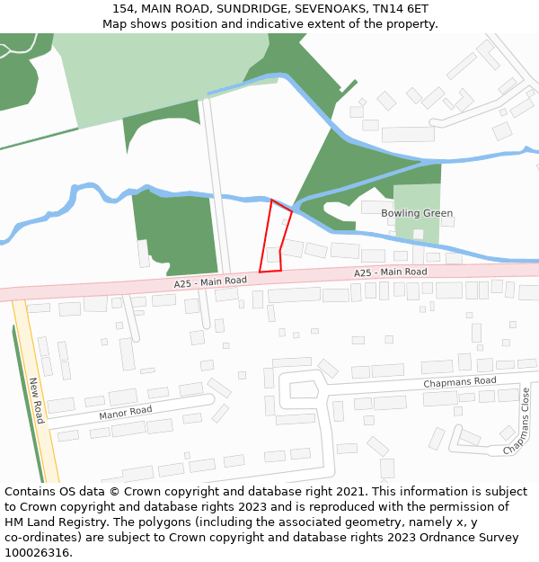 154, MAIN ROAD, SUNDRIDGE, SEVENOAKS, TN14 6ET: Location map and indicative extent of plot