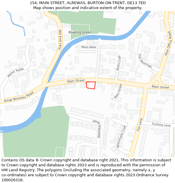 154, MAIN STREET, ALREWAS, BURTON-ON-TRENT, DE13 7ED: Location map and indicative extent of plot