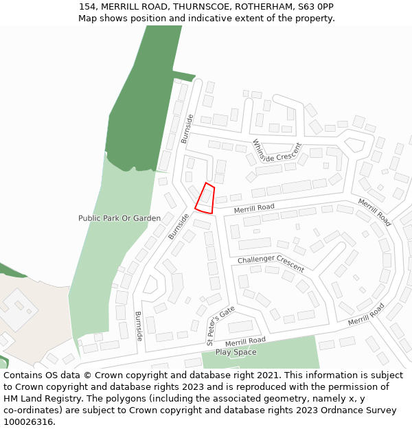 154, MERRILL ROAD, THURNSCOE, ROTHERHAM, S63 0PP: Location map and indicative extent of plot