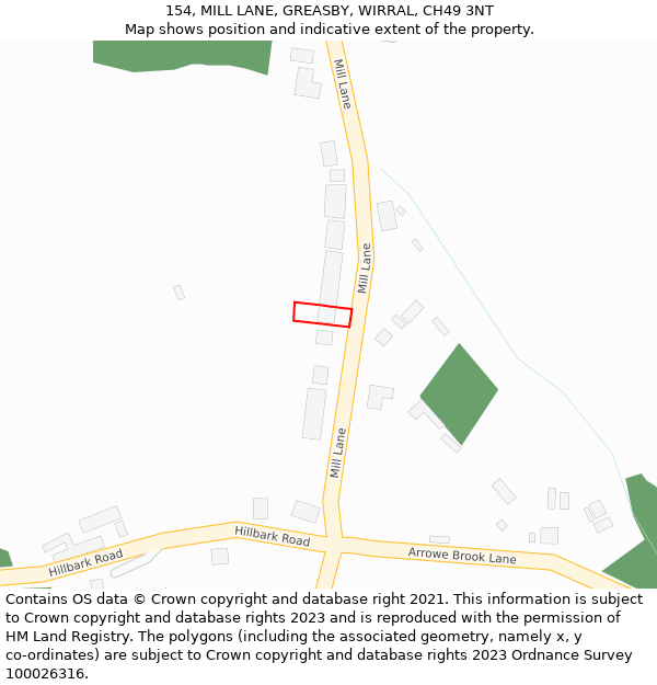 154, MILL LANE, GREASBY, WIRRAL, CH49 3NT: Location map and indicative extent of plot
