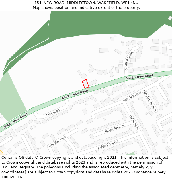 154, NEW ROAD, MIDDLESTOWN, WAKEFIELD, WF4 4NU: Location map and indicative extent of plot