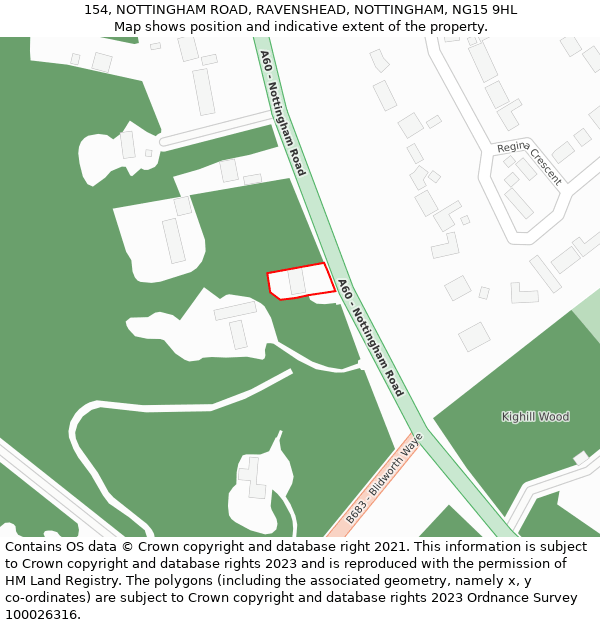 154, NOTTINGHAM ROAD, RAVENSHEAD, NOTTINGHAM, NG15 9HL: Location map and indicative extent of plot