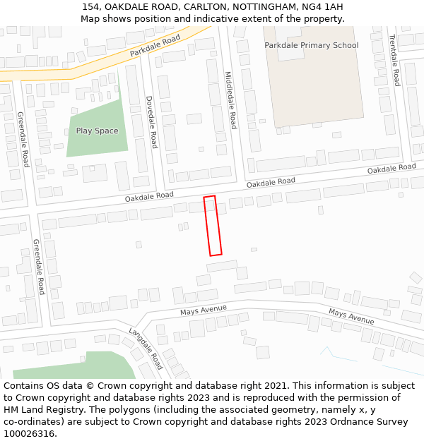 154, OAKDALE ROAD, CARLTON, NOTTINGHAM, NG4 1AH: Location map and indicative extent of plot