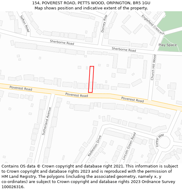 154, POVEREST ROAD, PETTS WOOD, ORPINGTON, BR5 1GU: Location map and indicative extent of plot