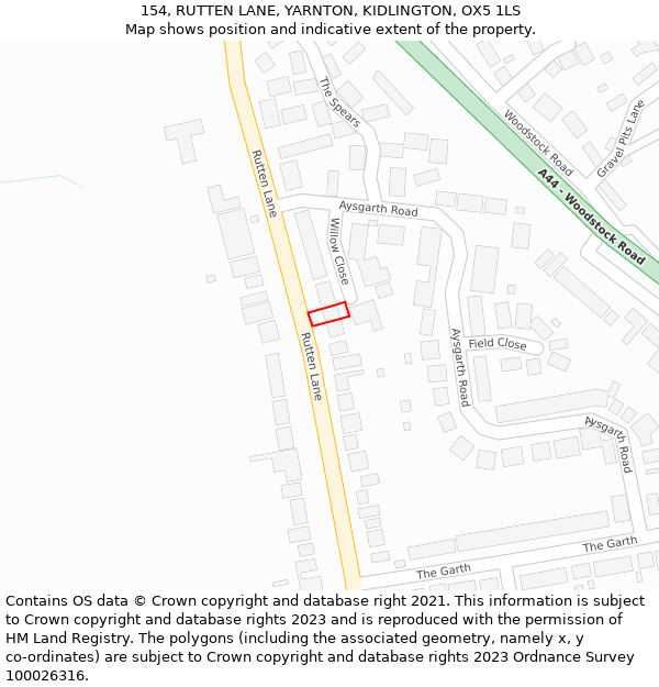 154, RUTTEN LANE, YARNTON, KIDLINGTON, OX5 1LS: Location map and indicative extent of plot